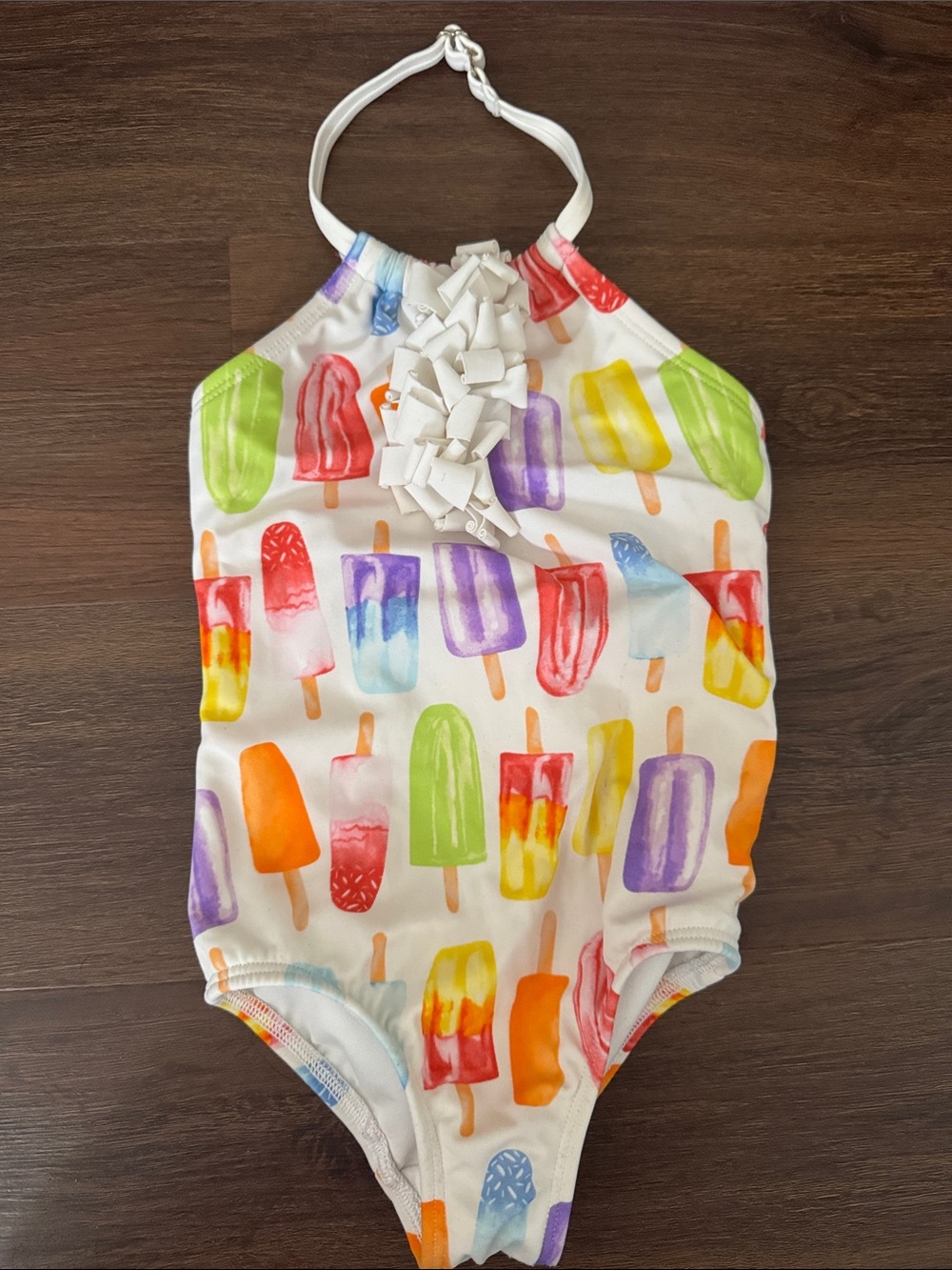Lands End Girls White Popsicle Print Halter Swimsuit